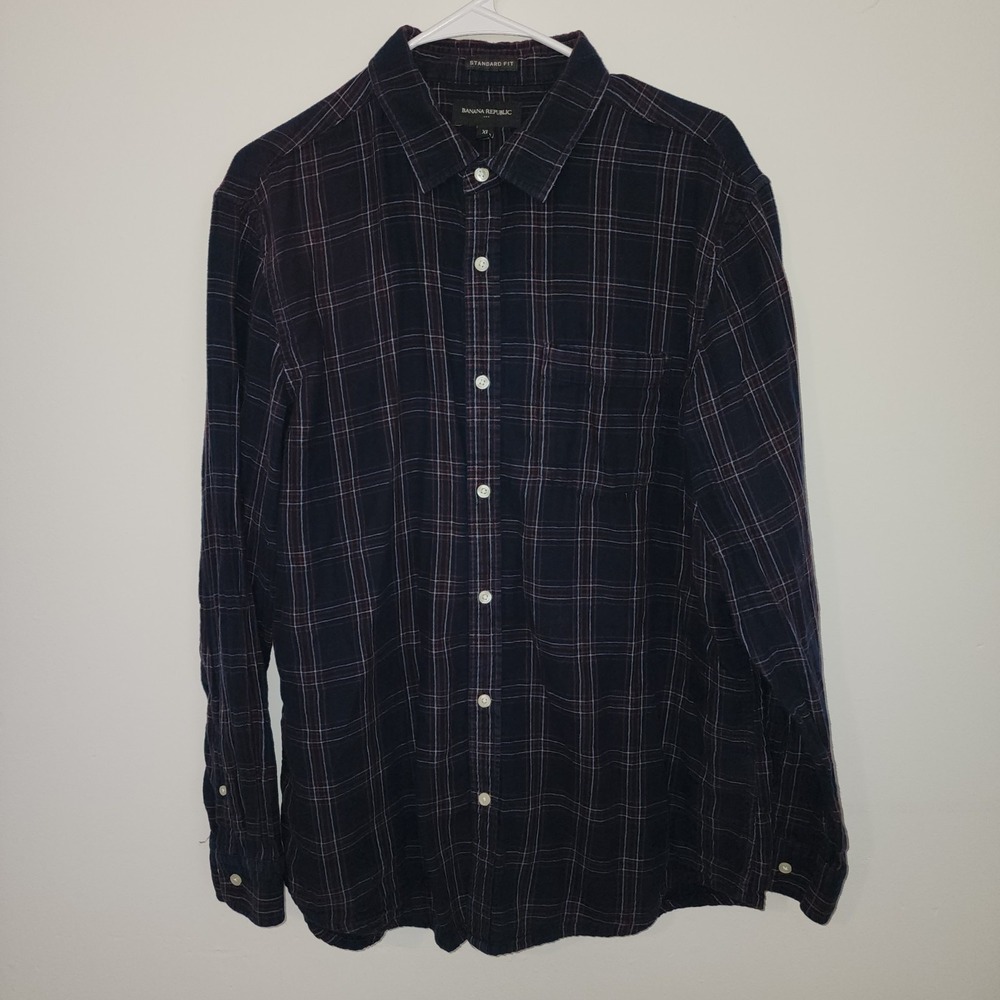 BANANA REPUBLIC MEN'S LONG SLEEVE BUTTON DOWN PLAID SHIRT in SIZE XL-100% COTTON